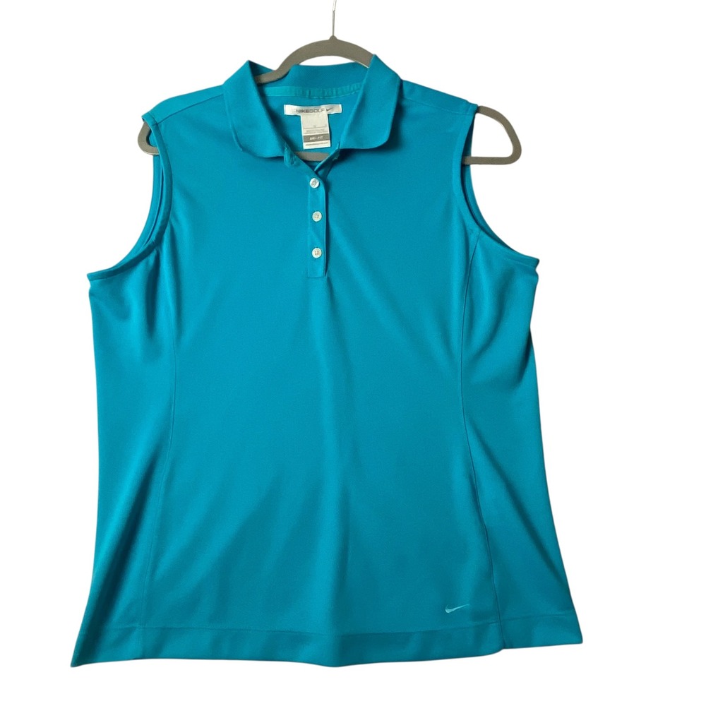 Nike Golf Dri-FIT Sleeveless Polo Shirt Womens Large Turquoise Blue Athletic Top
